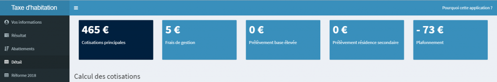 Capture écran de l’application de calcul de la taxe d’habitation