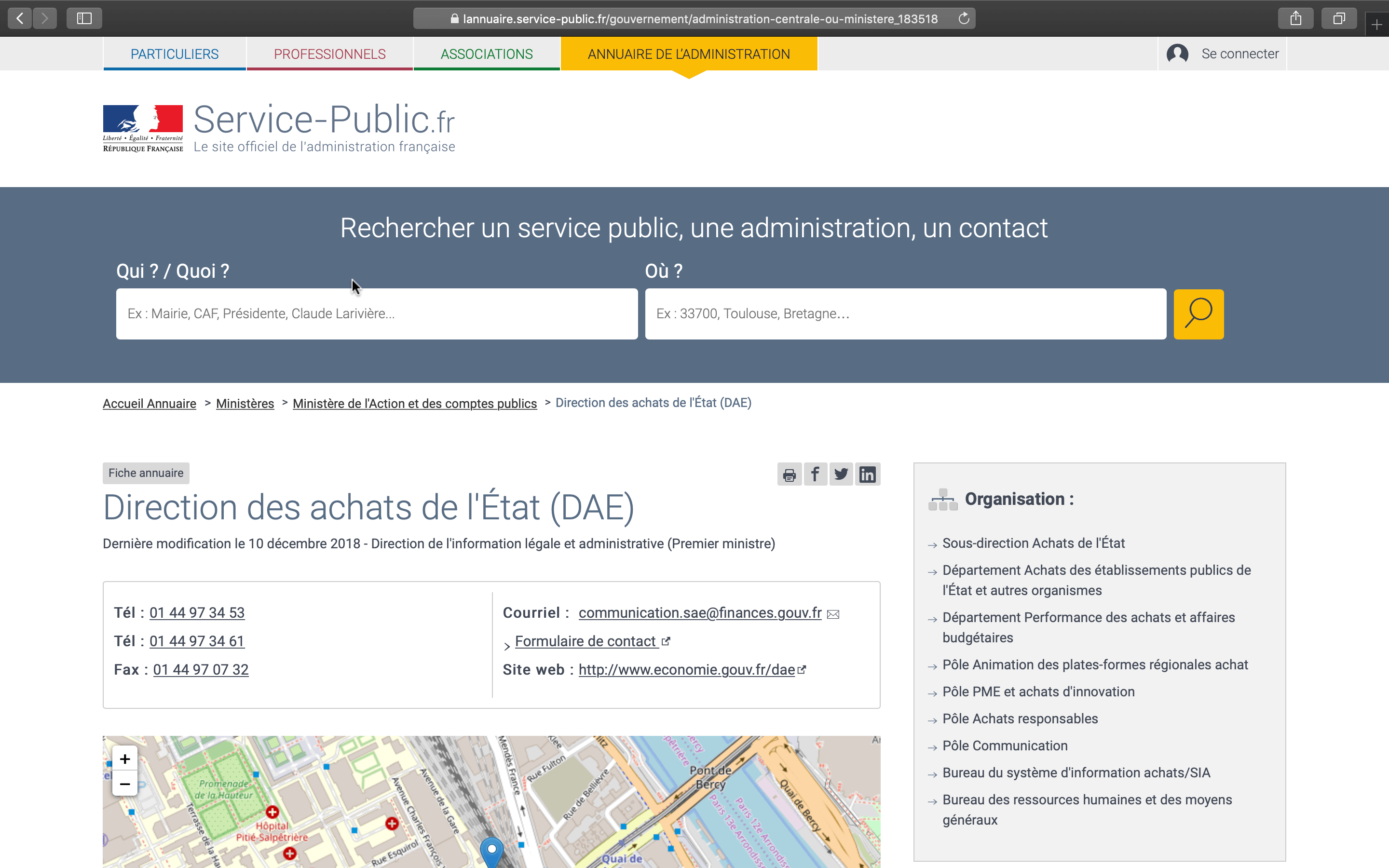 Page de l’annuaire du service public.